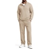 COOFANDY Men’s 2 Piece Tracksuit Set Quarter Zip Sweatsuit Athletic Outfits(Khaki)