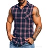 COOFANDY Mens Lightweight Sleeveless Flannel Shirt Button Up Plaid Shirts(Navy Blush)