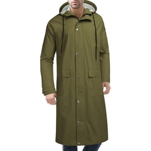 COOFANDY Long Rain Coats for Men Waterproof Trench Jacket with Hood(Army Green)