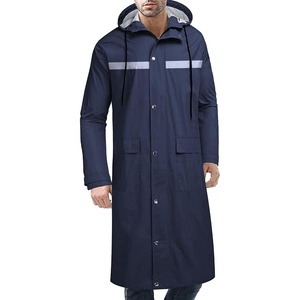 COOFANDY Long Rain Coats for Men Waterproof Trench Jacket with Hood(Blue-reflective Strip)