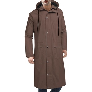 COOFANDY Long Rain Coats for Men Waterproof Trench Jacket with Hood(Brown)