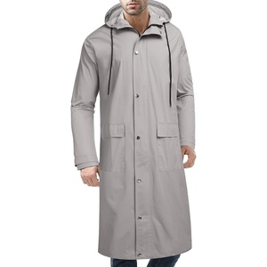 COOFANDY Long Rain Coats for Men Waterproof Trench Jacket with Hood(Grey)
