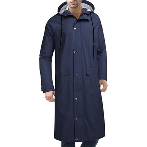 COOFANDY Long Rain Coats for Men Waterproof Trench Jacket with Hood(Navy Blue)