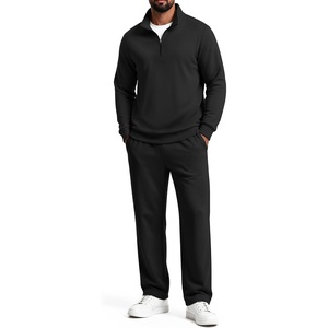 COOFANDY Men’s 2 Piece Tracksuit Set Quarter Zip Sweatsuit Athletic Outfits(Black)