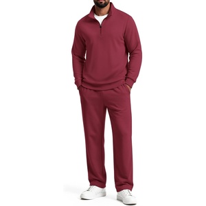 COOFANDY Men’s 2 Piece Tracksuit Set Quarter Zip Sweatsuit Athletic Outfits(Burgundy)