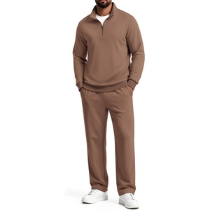 COOFANDY Men’s 2 Piece Tracksuit Set Quarter Zip Sweatsuit Athletic Outfits(Coffee Brown)