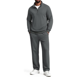 COOFANDY Men’s 2 Piece Tracksuit Set Quarter Zip Sweatsuit Athletic Outfits(Dark Grey)