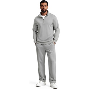 COOFANDY Men’s 2 Piece Tracksuit Set Quarter Zip Sweatsuit Athletic Outfits(Light Grey)