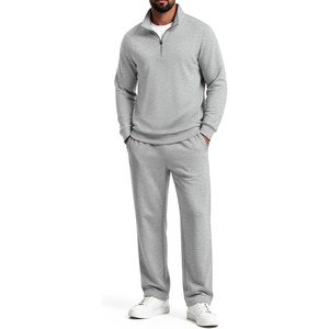 COOFANDY Men’s 2 Piece Tracksuit Set Quarter Zip Sweatsuit Athletic Outfits(Light Heather Grey)