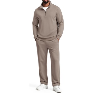 COOFANDY Men’s 2 Piece Tracksuit Set Quarter Zip Sweatsuit Athletic Outfits(Taupe Grey)