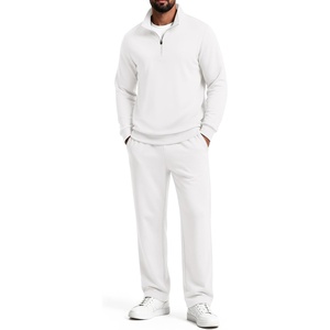 COOFANDY Men’s 2 Piece Tracksuit Set Quarter Zip Sweatsuit Athletic Outfits(White)