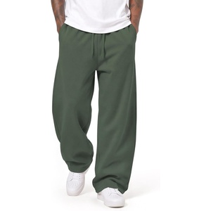 COOFANDY Mens Baggy Sweatpants Wide Leg Cotton Fleece Open Bottom Sweatpant(Dark Green(fleece))