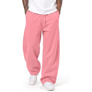 COOFANDY Mens Baggy Sweatpants Wide Leg Cotton Fleece Open Bottom Sweatpant(Pink(fleece))