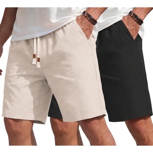 COOFANDY Men’s Casual Cotton Linen Shorts Elastic Waist Drawstring Shorts(2 Pack  Linen Khaki  Black)