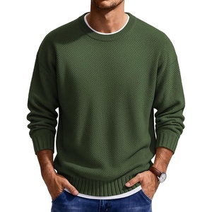 COOFANDY Mens Casual Crewneck Sweater Long Sleeve Waffle Knit Pullover(Army Green)
