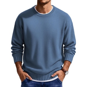 COOFANDY Mens Casual Crewneck Sweater Long Sleeve Waffle Knit Pullover(Blue)