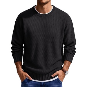 COOFANDY Mens Casual Crewneck Sweater Long Sleeve Waffle Knit Pullover(Classic Black)