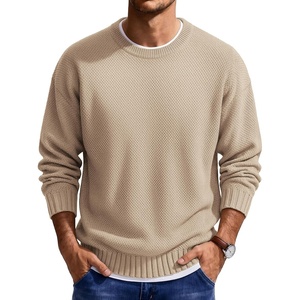 COOFANDY Mens Casual Crewneck Sweater Long Sleeve Waffle Knit Pullover(Dark Khaki)