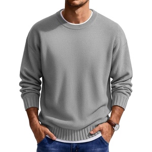 COOFANDY Mens Casual Crewneck Sweater Long Sleeve Waffle Knit Pullover(Light Grey)