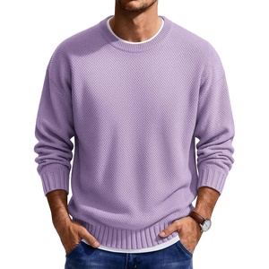 COOFANDY Mens Casual Crewneck Sweater Long Sleeve Waffle Knit Pullover(Light Purple)