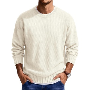 COOFANDY Mens Casual Crewneck Sweater Long Sleeve Waffle Knit Pullover(White)