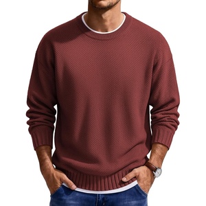 COOFANDY Mens Casual Crewneck Sweater Long Sleeve Waffle Knit Pullover(Wine Red)