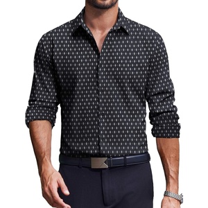 COOFANDY Men’s Dress Shirts Long Sleeve Casual Button Down Shirt Solid Regular Fit Formal Business Shirts(Black-white Geometry)