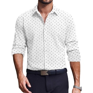 COOFANDY Men’s Dress Shirts Long Sleeve Casual Button Down Shirt Solid Regular Fit Formal Business Shirts(White-star)