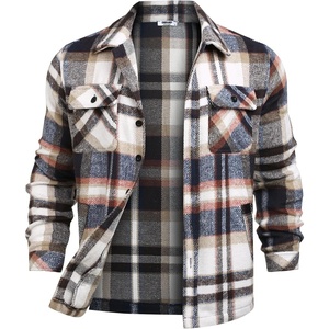 COOFANDY Mens Flannel Jacket Fleece Shacket Plaid Shirt Button Down Jackets(Brown Line)