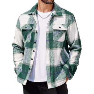 COOFANDY Mens Flannel Jacket Fleece Shacket Plaid Shirt Button Down Jackets(Green Block)