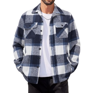 COOFANDY Mens Flannel Jacket Fleece Shacket Plaid Shirt Button Down Jackets(Navy Block)