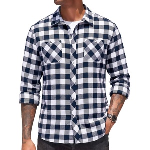 COOFANDY Men’s Flannel Plaid Shirts Long Sleeve Casual Button Down Shirt with Pockets(Navy Blue White)