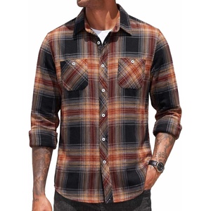 COOFANDY Men’s Flannel Plaid Shirts Long Sleeve Casual Button Down Shirt with Pockets(Orange Black Plaid)