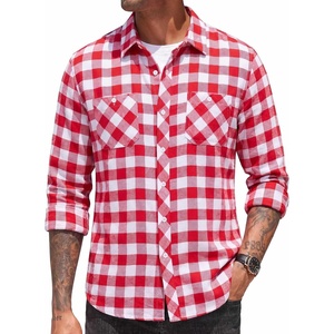 COOFANDY Men’s Flannel Plaid Shirts Long Sleeve Casual Button Down Shirt with Pockets(Red White)