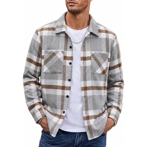 COOFANDY Men’s Flannel Shirts Casual Button Down Plaid Shirt Jacket Long Sleeve Fleece Shacket with Pockets(Dove Gray)