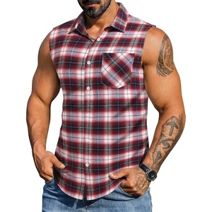 COOFANDY Mens Lightweight Sleeveless Flannel Shirt Button Up Plaid Shirts(Red-1)