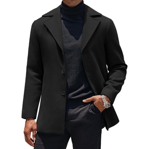 COOFANDY Mens Pea Coat Single Breasted Peacoat Winter Short Trench Coat(Black)