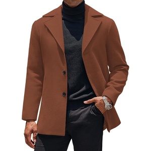 COOFANDY Mens Pea Coat Single Breasted Peacoat Winter Short Trench Coat(Brown)