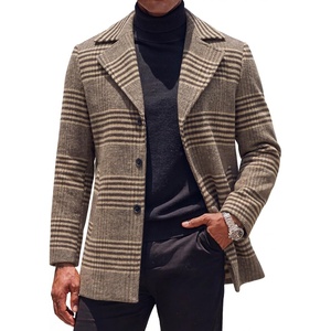 COOFANDY Mens Pea Coat Single Breasted Peacoat Winter Short Trench Coat(Brown Plaid)