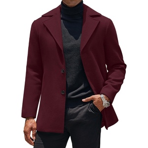 COOFANDY Mens Pea Coat Single Breasted Peacoat Winter Short Trench Coat(Burgundy Red)