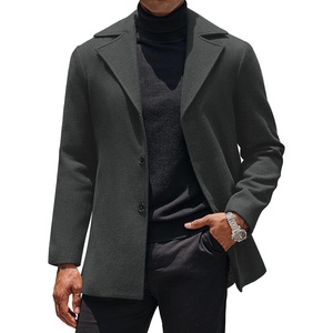 COOFANDY Mens Pea Coat Single Breasted Peacoat Winter Short Trench Coat(Dark Grey)