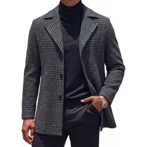 COOFANDY Mens Pea Coat Single Breasted Peacoat Winter Short Trench Coat(Plaid Black)