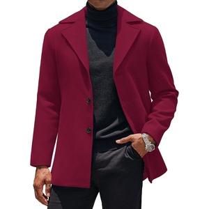 COOFANDY Mens Pea Coat Single Breasted Peacoat Winter Short Trench Coat(Wine Red)