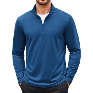 COOFANDY Mens Quarter Zip Pullover Long Sleeve Golf Shirt Fleece Sweatshirt(Denim Blue)