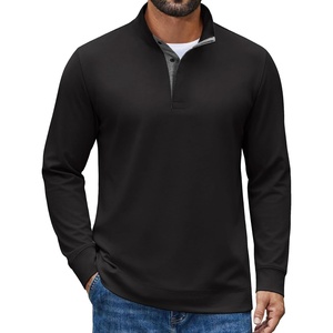 COOFANDY Mens T-Shirt Quarter Button Pullover Casual Long Sleeve Sweatshirt(Black)