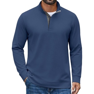 COOFANDY Mens T-Shirt Quarter Button Pullover Casual Long Sleeve Sweatshirt(Dark Blue)