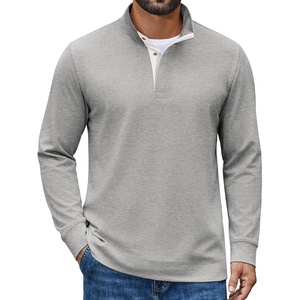 COOFANDY Mens T-Shirt Quarter Button Pullover Casual Long Sleeve Sweatshirt(Light Grey)