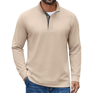 COOFANDY Mens T-Shirt Quarter Button Pullover Casual Long Sleeve Sweatshirt(Light Khaki)