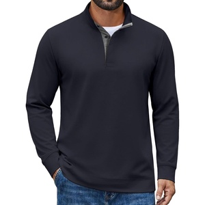 COOFANDY Mens T-Shirt Quarter Button Pullover Casual Long Sleeve Sweatshirt(Navy Blue)