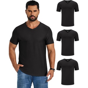 COOFANDY Mens V Neck T-Shirts Short Sleeve Stretch Casual Classic Basic Tee Soft Undershirts(Black/Black/Black-3 Pack)